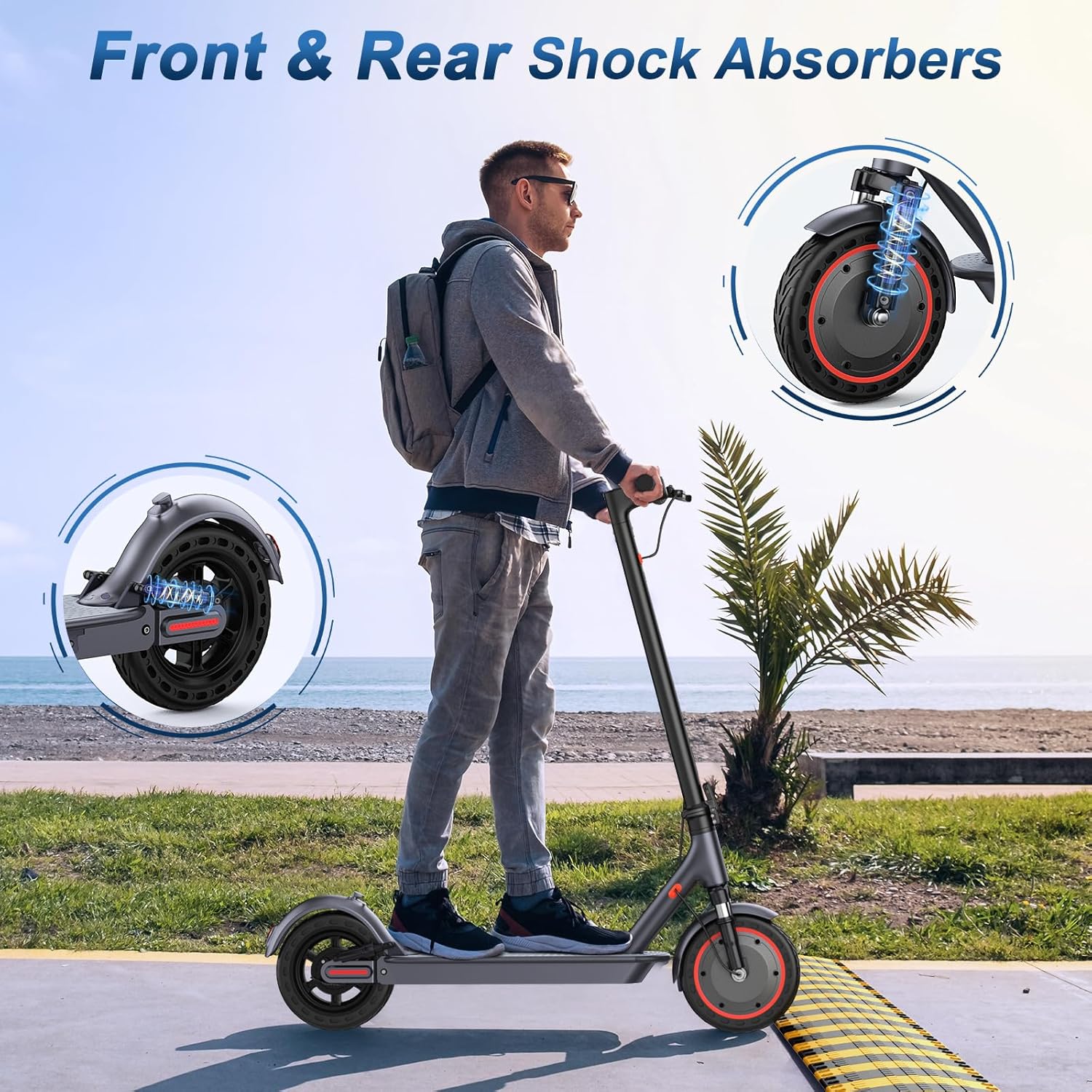 VOLPAM Electric Scooter - Dual Suspension, 500W/800W Motor, 19/22 MPH, Long Range 60/40/31/23 Miles, Max Load 264 lbs