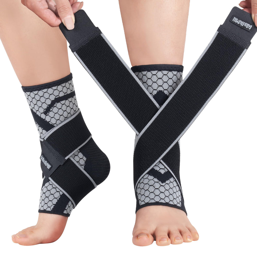 WalkMii Ankle Compression Sleeves (1 Pair)-Ankle Brace for Achilles Tendonitis, Sprain, Pain Relief, Plantar Fasciitis Ankle Support Socks with Adjustable Strap for Women & Men-L
