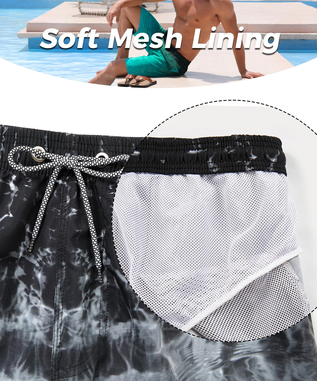 ELETOP Men's Swim Trunks Quick Dry Bathing Suit Swimming Board Shorts Mesh Lining Beach Swimwear Ripple Grey XL