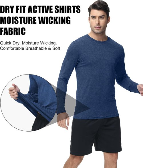 Kinglaman Long Sleeve Athletic Shirts for Men - Dry Fit UPF 50+ UV Sun Protection | 6 Pack