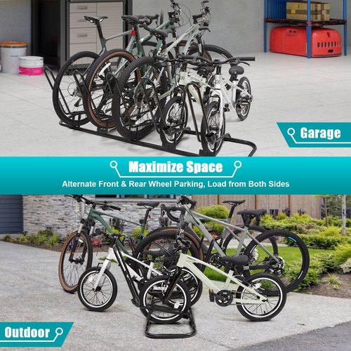 Floor Bike Stand, Bike Rack Safeguard Disc Brakes & Derailleurs, Waterproof Bike Holder Road/Kids/MTB Bicycles, Fits 12"-29" Tires, Upgraded 0.63" Steel Tubes, Indoor Outdoor Garage (for 5 Bikes)