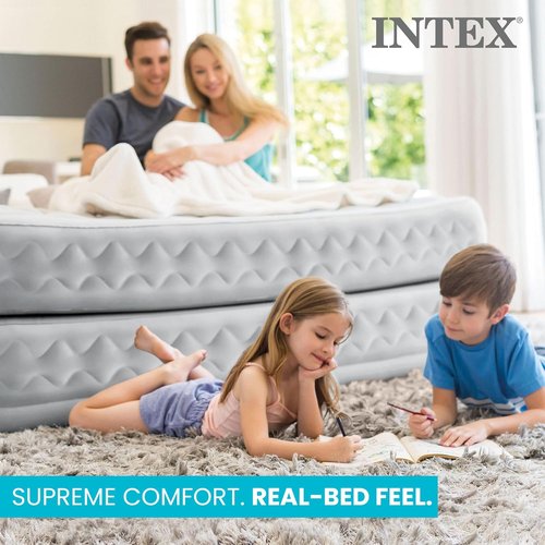 Intex Supreme Air Flow Airbed - 20 Inch Raised Mattress with Built-In Pump & Carrying Case | Twin Size