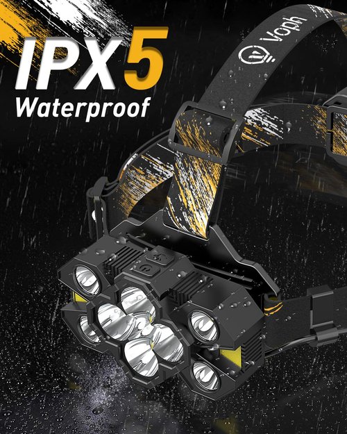 Voph Rechargeable Headlamp Flashlight, Super Bright Head Lamp, 12 Modes Motion Sensor Head Light, Waterproof Head Lamps for Hunting Camping Hiking, Digital Screen Headlamps for Adults