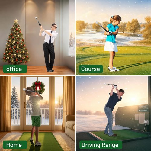 FODESAN Retractable Golf Swing Trainer, Training Aid with Grip Trainer, Swing Mechanics for Beginners & Tempo Training for Advanced, Click Feedback, Arm Connection, Right-Handed, Indoor/Outdoor