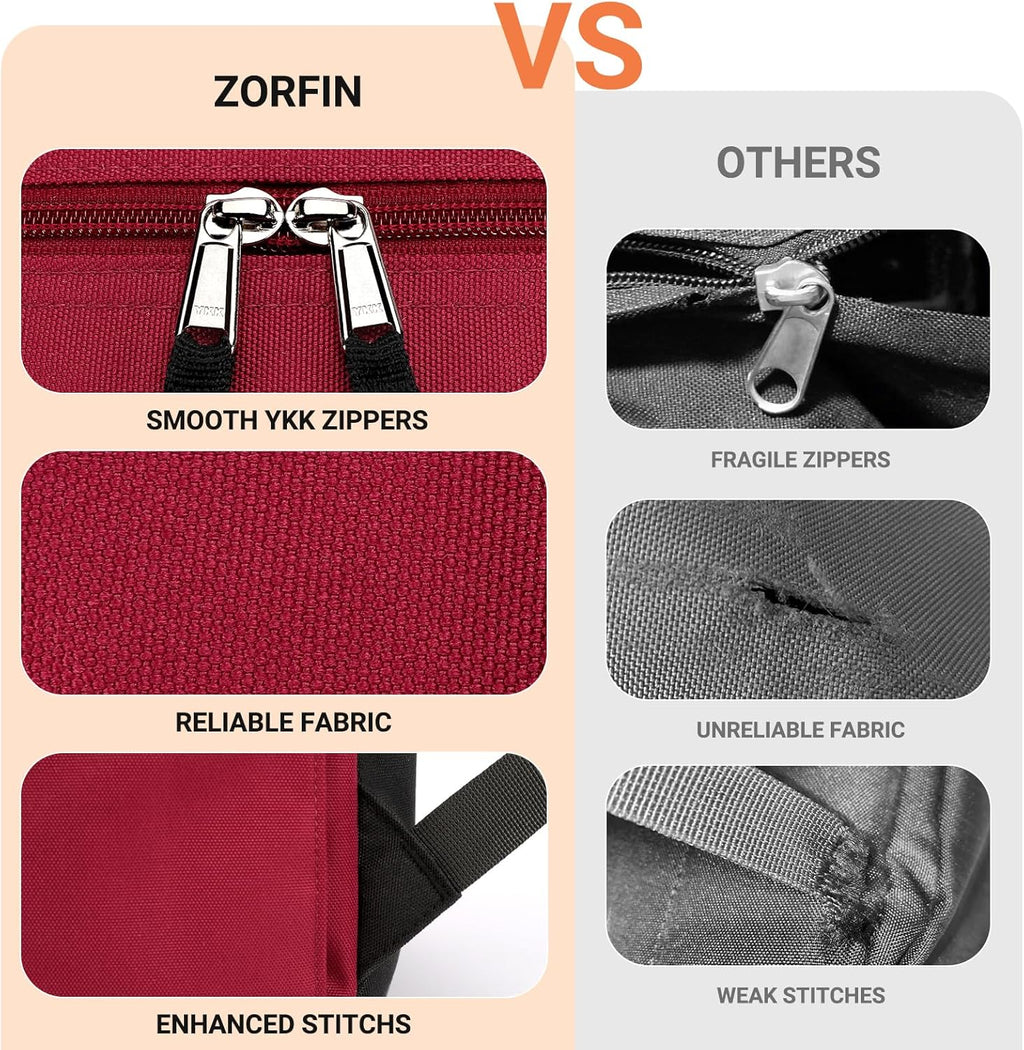 ZORFIN Water Resistant Backpack - Lightweight School & Travel Bookbag for Men & Women | Russet Red