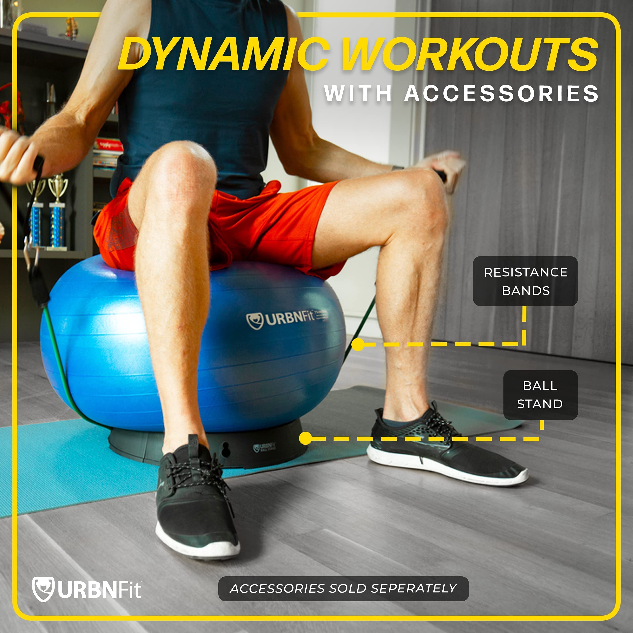 URBNFit Exercise Ball - Yoga Ball in Multiple Sizes for Yoga, Pilates, Pregnancy, Stability - Anti-Burst Swiss Balance Ball w/Quick Pump – Office Ball Chair for Home and Gym – 26 Inch - Black