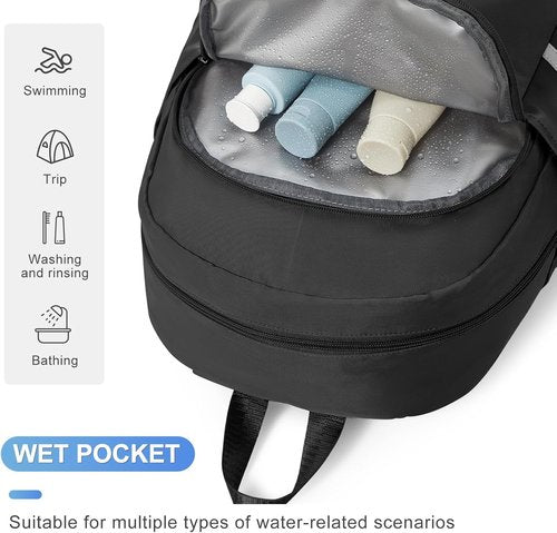 Coofay Gym Backpack - Waterproof Women's Travel Bag with Shoe Compartment | Lightweight Black Design