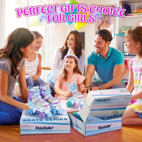 Roller Skates for Girls Boys, 4 Size Adjustable Roller Skates for Kids Toddler Youth with All Light up Wheels, Beginner Girls Skates Birthday Holiday Gifts for Indoor Outdoor (Small, Purple Blue)