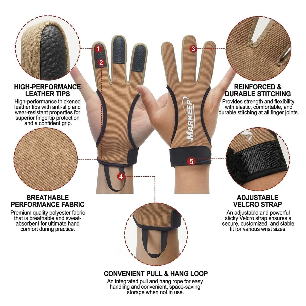 MARKEEP Archery Gloves 2 Pack Shooting Hunting Leather Guard 3-Finger Guard for Youth Adult Man Woman and Beginner Recurve Arrow Bow Archery Protective Gear Accessories