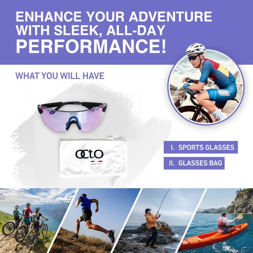 OCTO Photochromic Cycling Glasses - Lightweight Sports Sunglasses for Men & Women, UV400 Protection for Cycling, Running, Golf, and Outdoor Activities (Purple)
