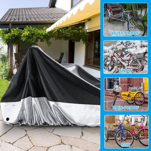 MOPHOTO Adult Tricycle Cover for Outdoor Storage, Waterproof Bike Cover for Adult Trikes, UV-Resistant Trike Covers with Lock Hole, Elastic Hem, Buckle Strap & Storage Bag