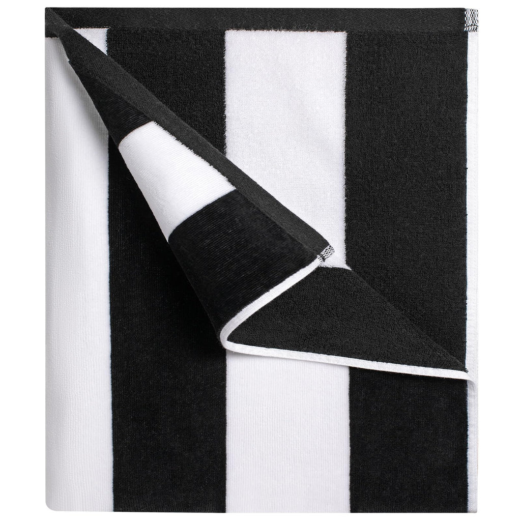 cabanana Large Oversized Beach Towel - 35 x 70 Inch Cotton Pool Towel, Black Striped Soft Cabana Swim Towel