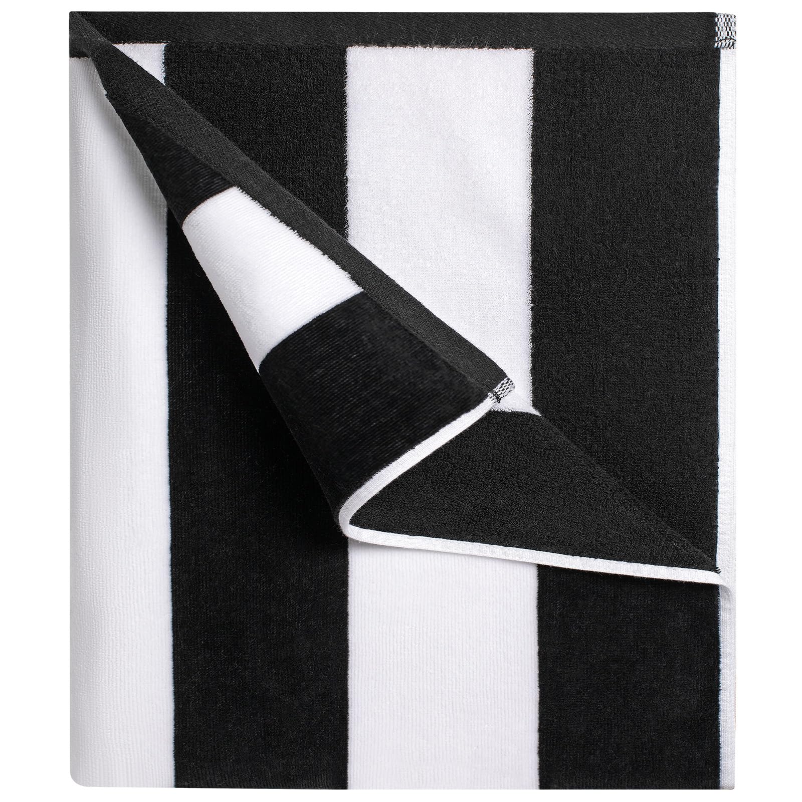 cabanana Large Oversized Beach Towel - 35 x 70 Inch Cotton Pool Towel, Black Striped Soft Cabana Swim Towel