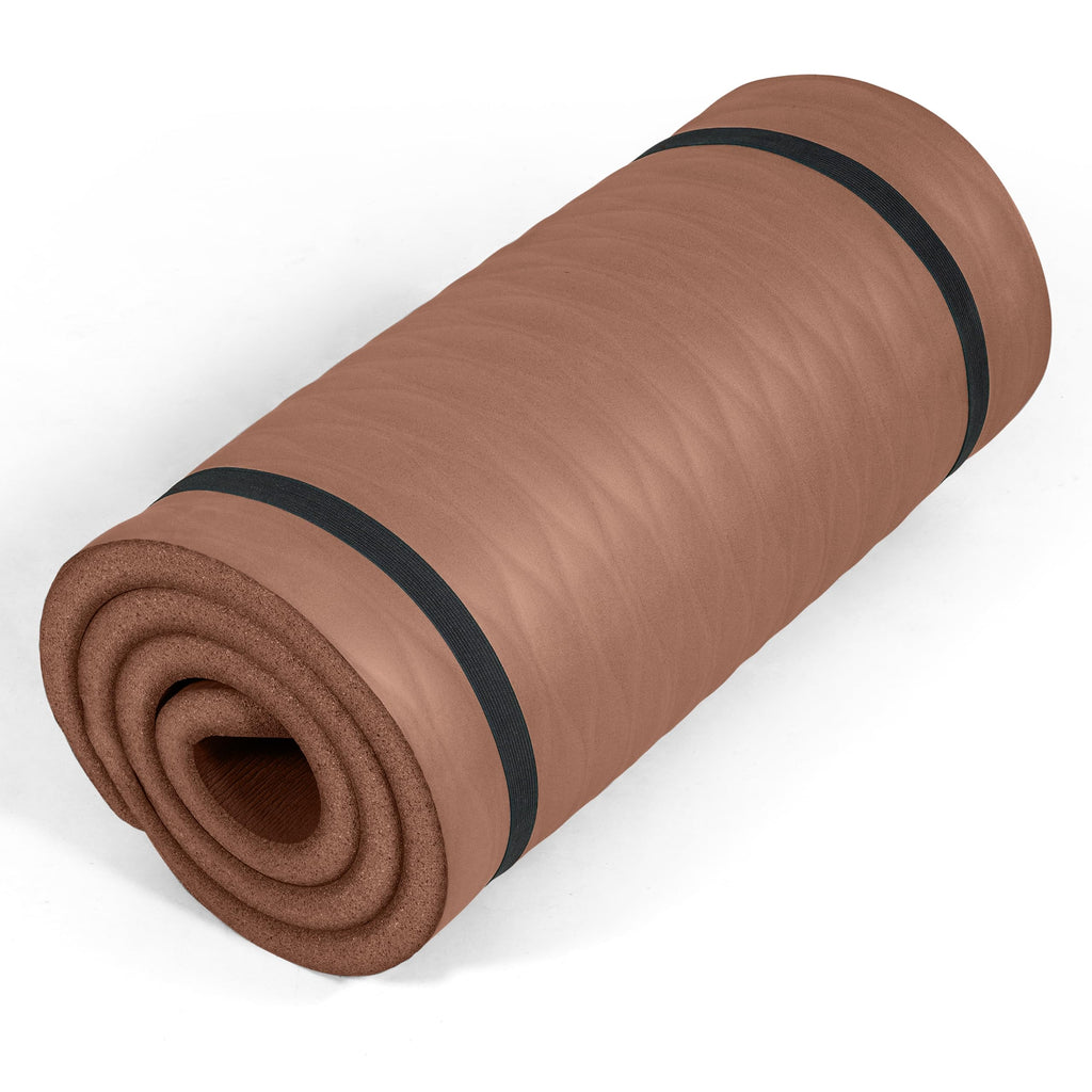 Tone Fitness Premium Extra Thick 1-Inch High Density Exercise Mat with Carry Strap – Non-Slip Workout, Pilates, and Yoga Mat for Home Gym - Color Mocha - Mesh Pattern