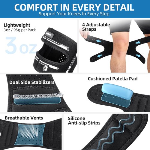 CAMBIVO Knee Brace - Adjustable Patella Tendon Support with Gel Pad & Stabilizers | Breathable Lightweight for Running & Training (Black, L/XL)