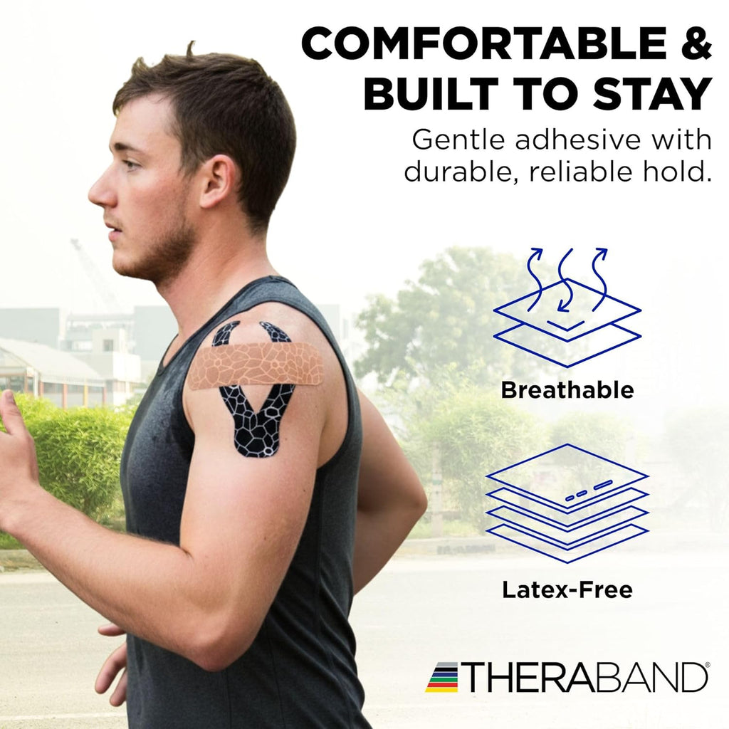 TheraBand Kinesiology Tape - Long-Lasting Athletic Support with XactStretch Indicators | Beige, 1 Roll, Latex-Free & Water Resistant