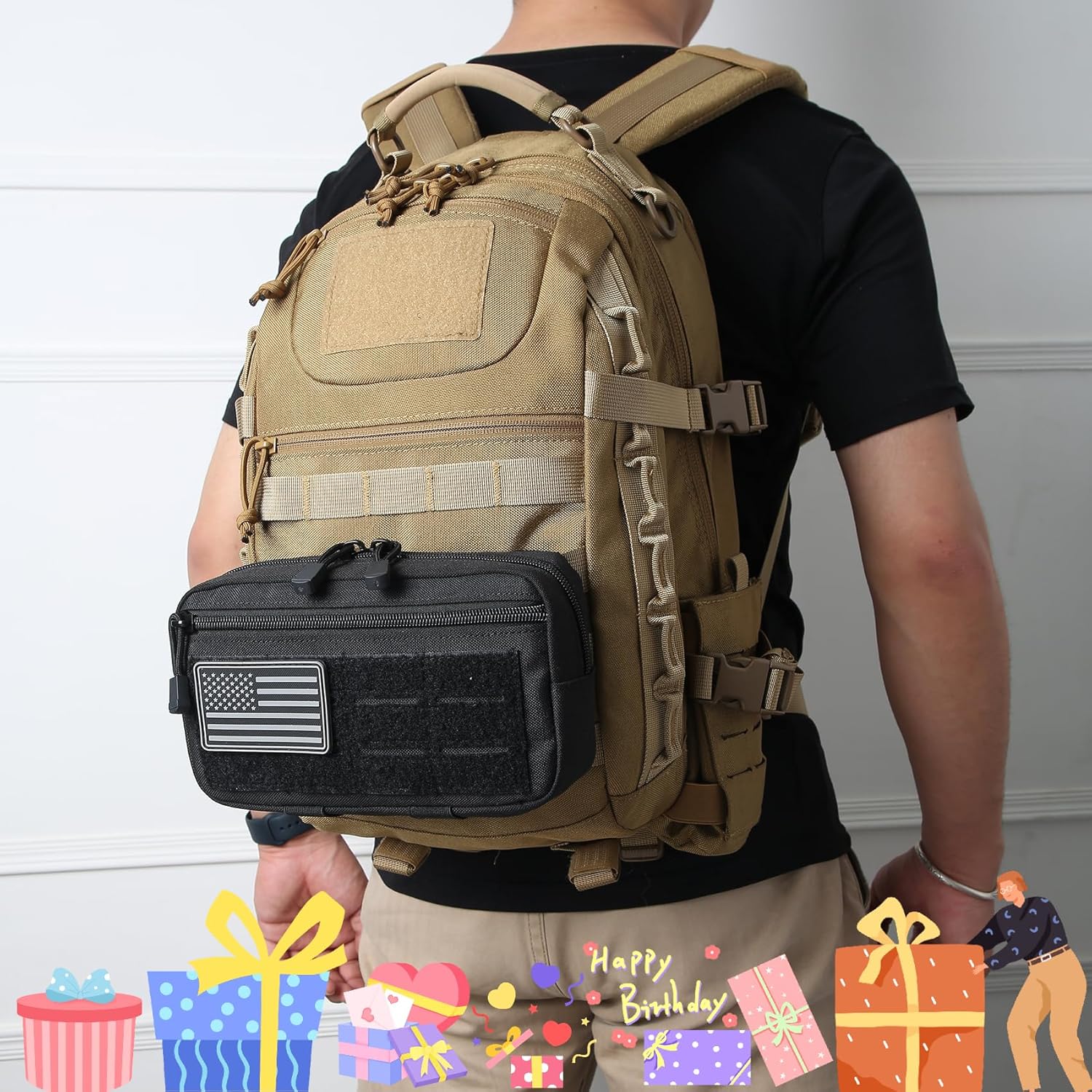 Skiennix Tactical Molle Admin Pouch - 2 Pack with US Flag Patch & Keychain | Horizontal Modular Design