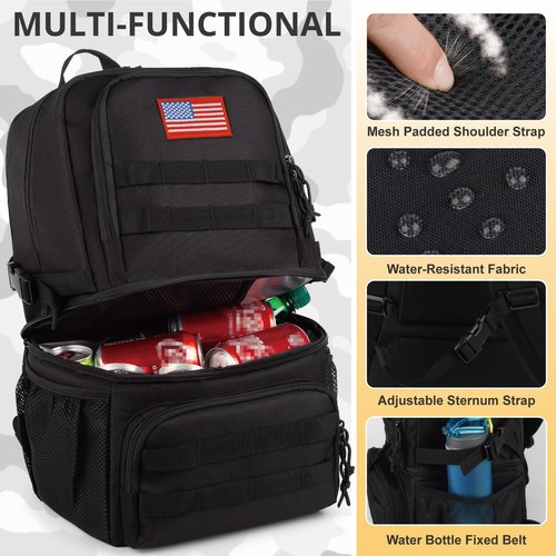 Tactical Double Deck Cooler Backpack for Men,Large Lunch Backpack with 2 Compartment,Soft Coolers Bag Water-Resistant Leak Proof Coolers Bag Beach Picnic