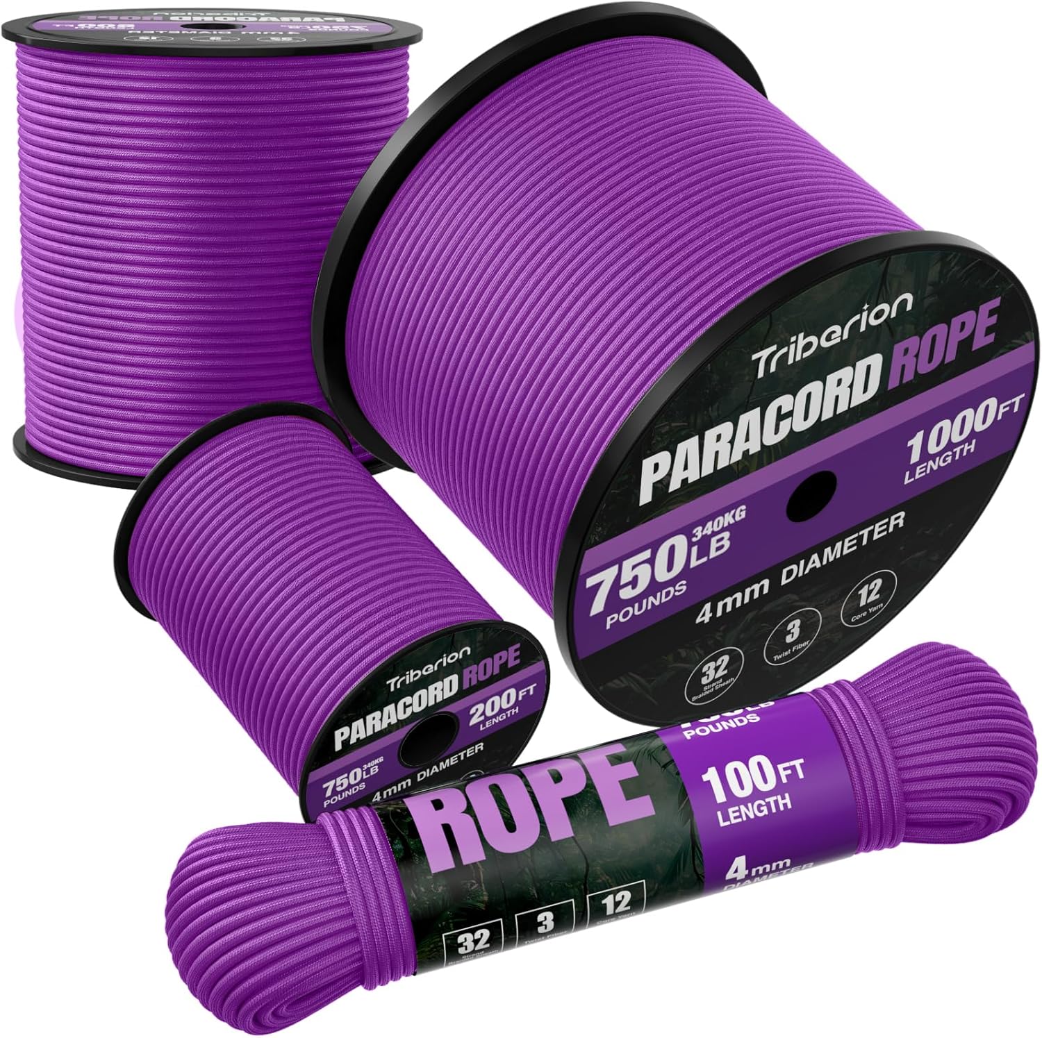 Paracord 750 lb - 1000ft 5/32" Heavy Duty Parachute Cord | Durable Survival & Camping Gear - Purple