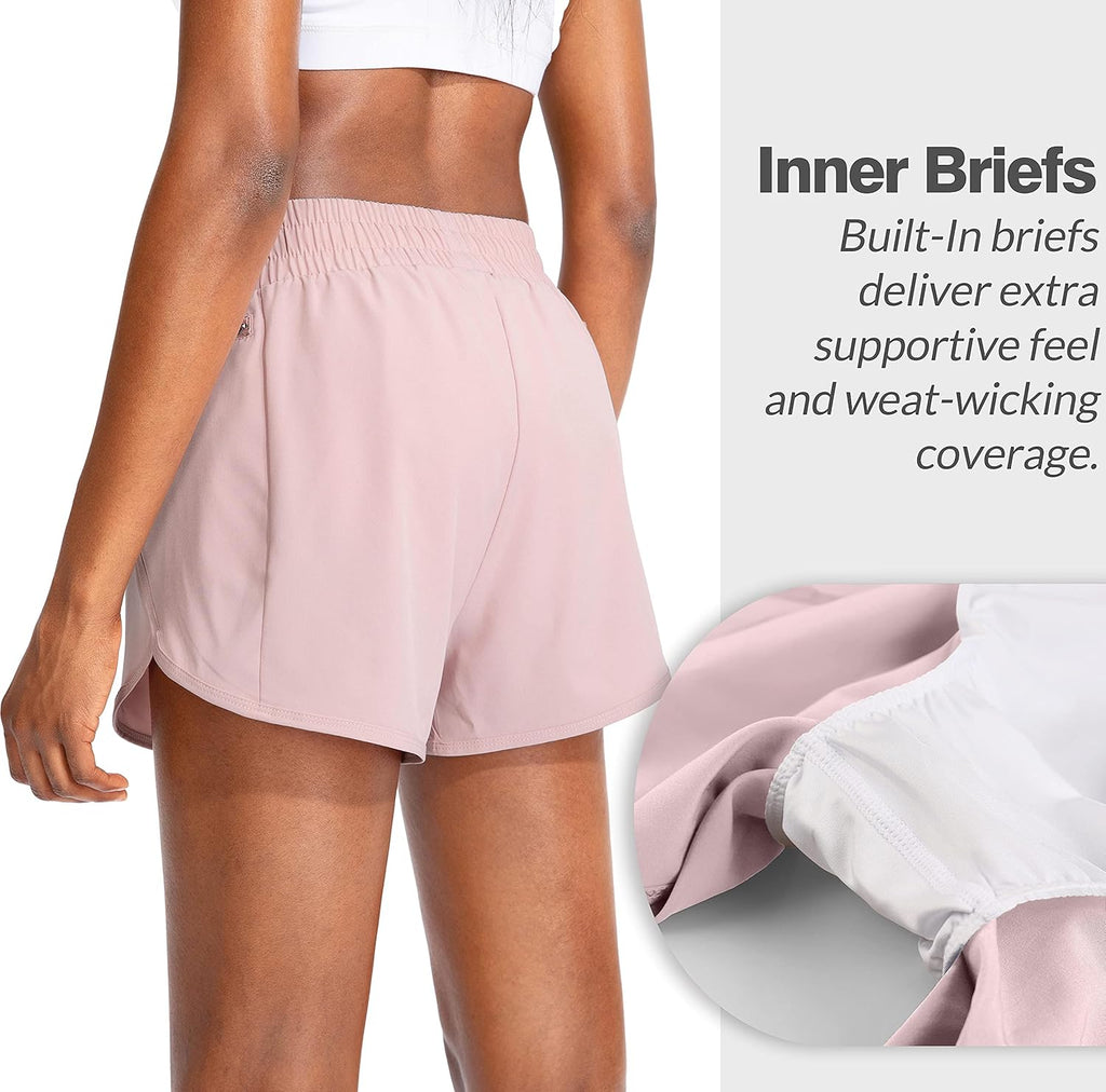 Soothfeel Women's High Waisted Running Shorts - Athletic Gym Shorts with Zipper Pockets & Liner