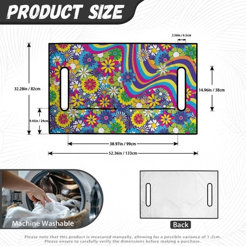 Suobstales Hippie Daisy Swirl Print Golf Cart Seat Towel Blanket Cover with 4 Pockets for All Weather, Non-Slip Golf Cart Seat Cover Compatible with EZGO, Club Car and More 2-Seat Golf Carts