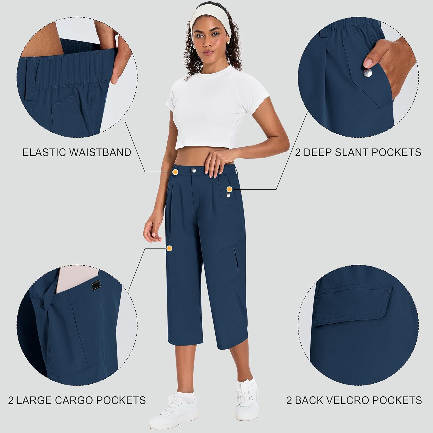 Skiennix Women's Cargo Capris - Lightweight Quick-Dry Hiking Pants | Water-Resistant Summer Travel with 6 Pockets