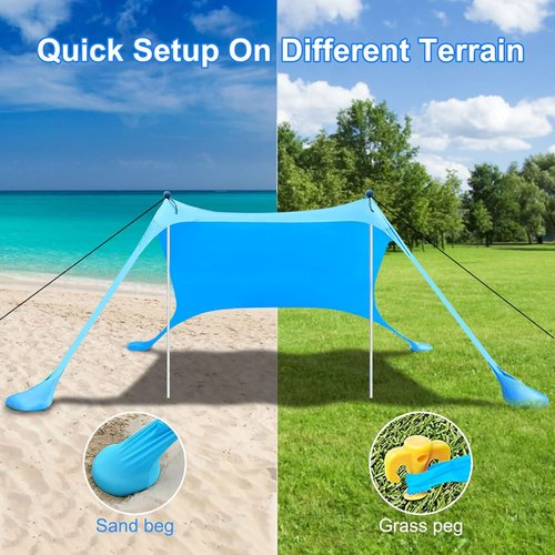 Beach Canopy Tent by [Brand Name] - UPF 50+ UV Protection Sun Shade | Complete with Sandbags, Poles & Anti-Wind Ropes