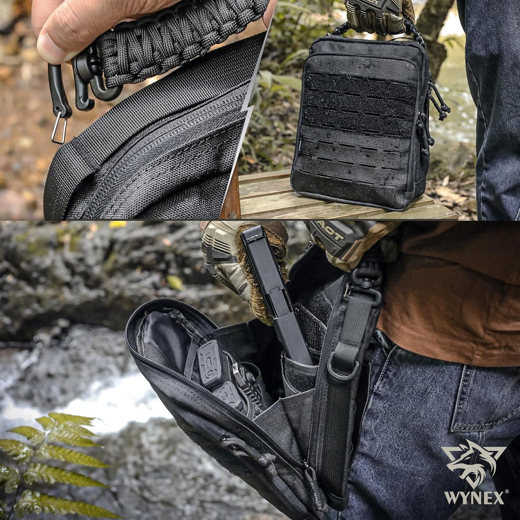 WYNEX Tactical Molle Admin Pouch - Large Capacity EDC Organizer with Double Layer Design & Elastic Webbing Panel