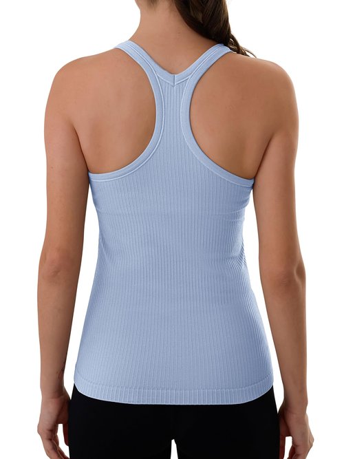 3rd hill Ribbed Workout Tank Tops for Women with Built in Bra Racerback Yoga Sports Bras Fitness Running Shirts Light Blue XL
