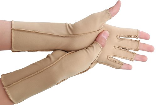NURCOM Compression Arthritis Gloves, Rheumatoid Pain Relief Compression Gloves for Women & Men, Premium Fingerless Circulation Gloves for Arthritis & Joint Pain, Swelling, Tendonitis, 1 Pair Beige M