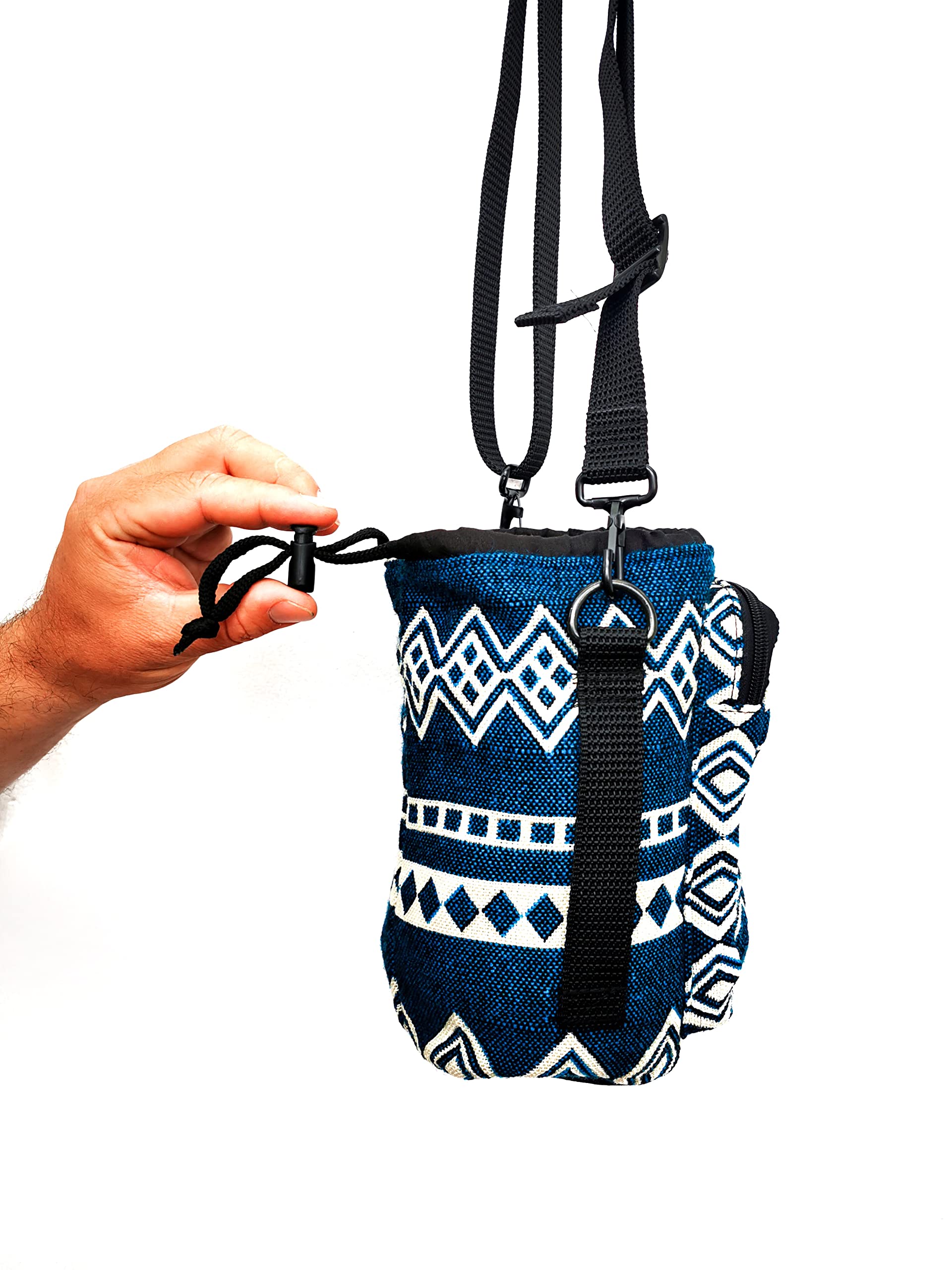 Water Bottle Holder with Strap & Pocket for Phone, Card, Cash or Keys | Bottle Sleeve Carrier for Walking, Backpacking | Hydro and Iron Flask Sling Bag | Camping Accessories (64, Laguna Blue)