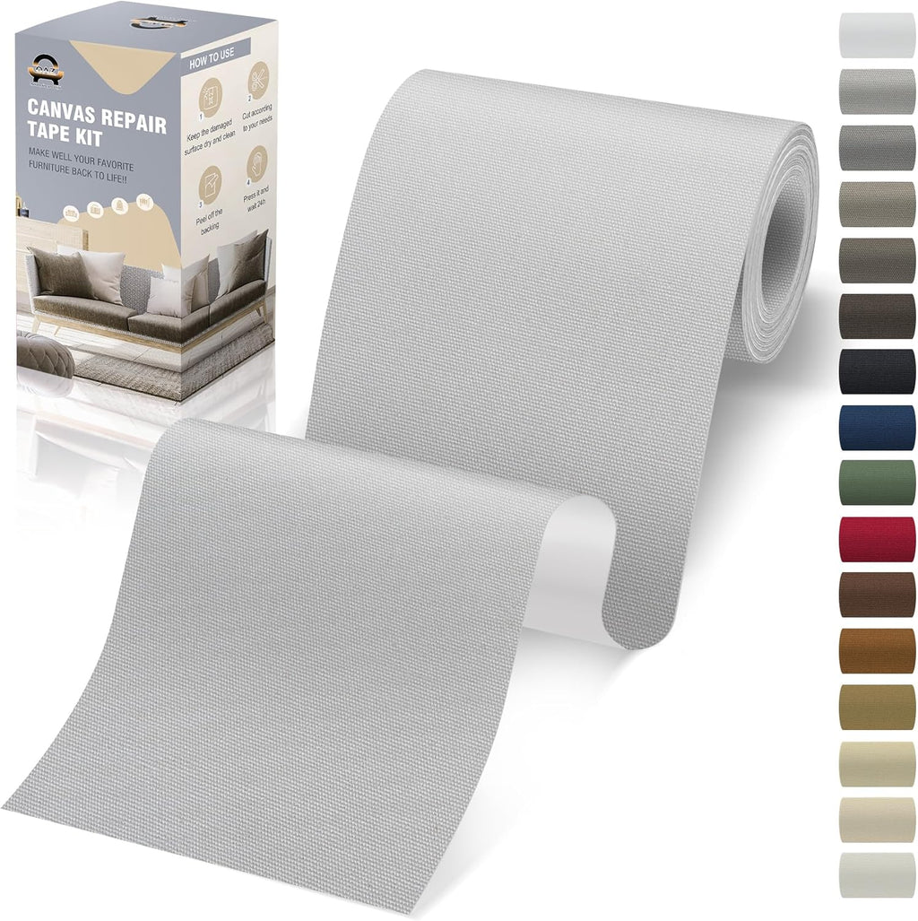 OAZ 4 x 79 inch Canvas Repair Patches Fabric Patch Self-Adhesive Canvas Repair Tape Waterproof Outdoor Gear Patch Kit for Boat Cover Awning Sofa Chair Couch Tent Bag (Light Gray)