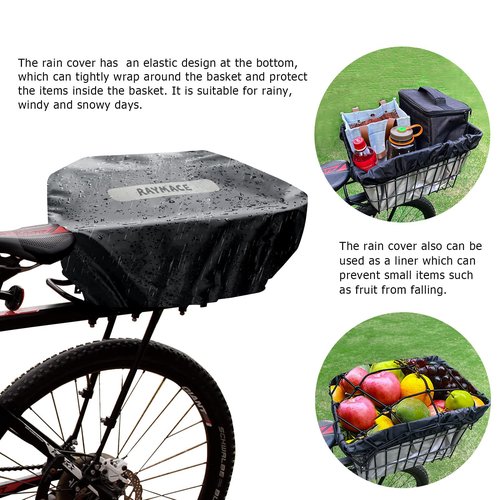 RAYMACE Rear Bike Basket with Waterproof Cover and Cargo Net,Bicycle Cargo Rack Storage X-Large Basket Mount for Back Under Seat（X-Large）