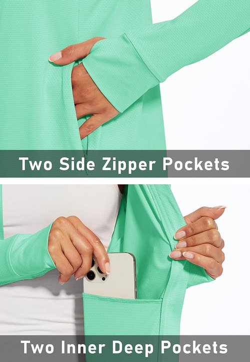 MAGCOMSEN Women's Lightweight Athletic Jacket - UPF 50+ Sun Protection, Full Zip, Long Sleeve, Hiking, Outdoor Pockets