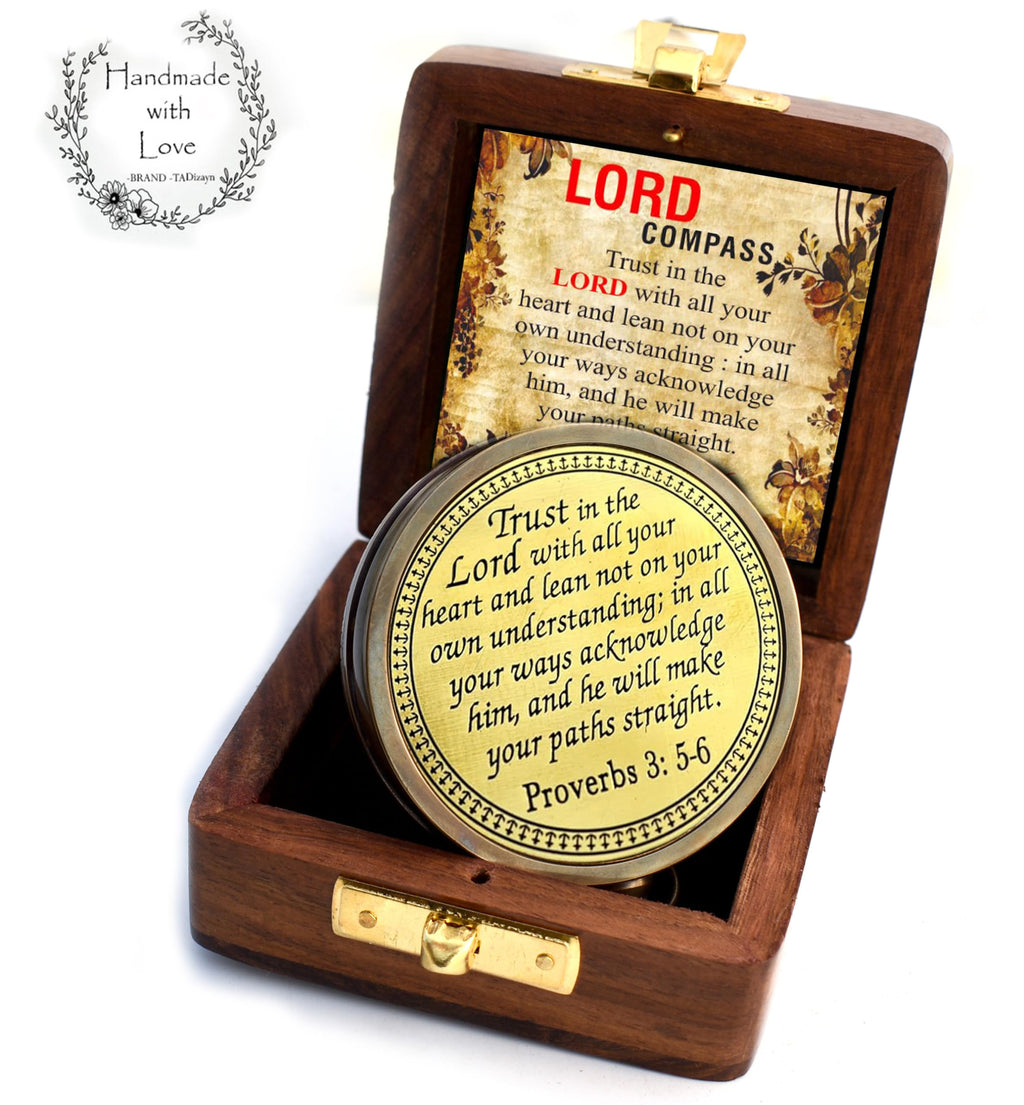 Trust in The Lord-Proverbs 3: 5-6 verse Engraved Sundial Clock in Box Sun Clock Ship Replica Watch, Sundial Compass, Gift Compass, 2025 Graduation Gifts- Baptism Gifts Compass for Women Mens Boy Girls