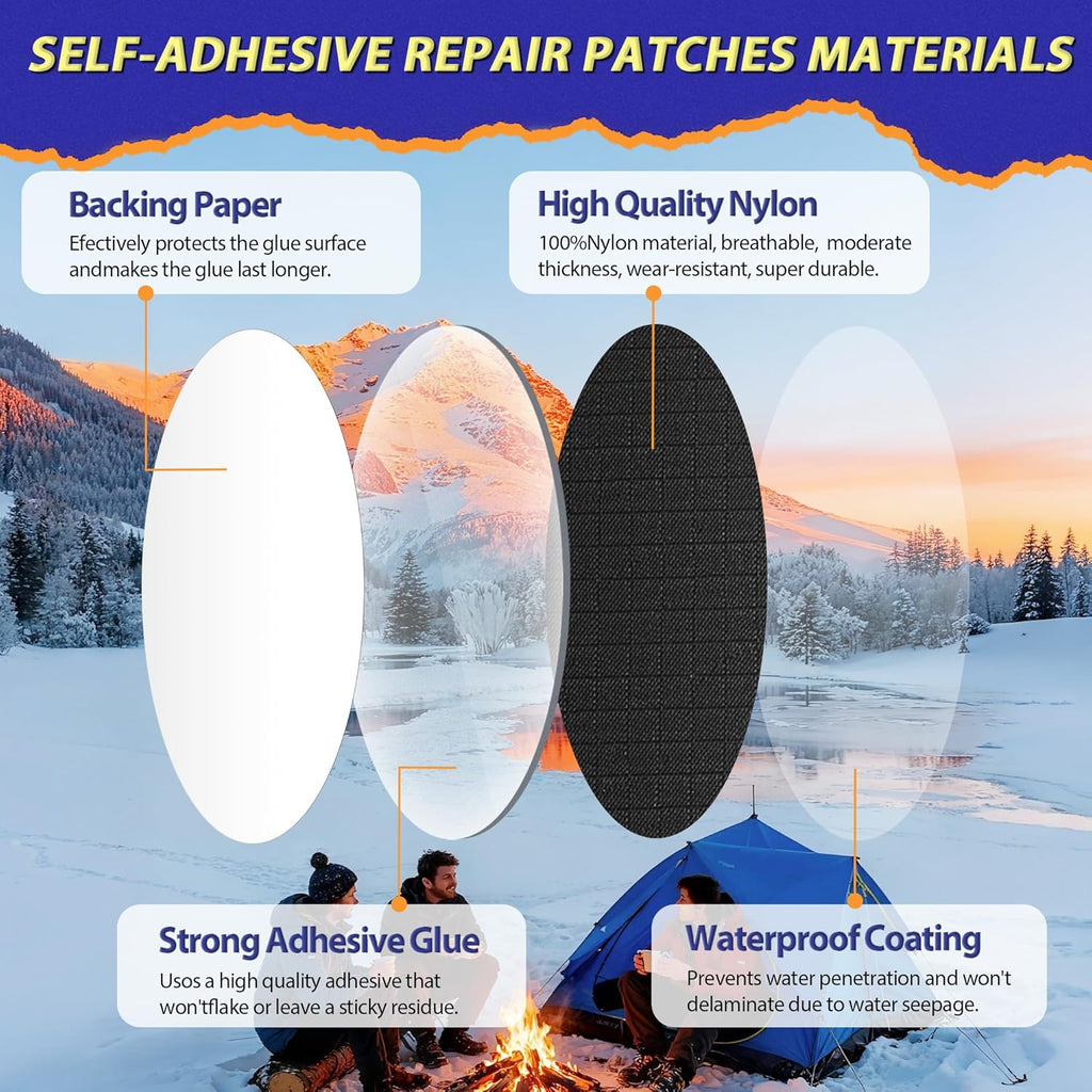 Tenacious | Down Jacket Repair Patch Kit - Waterproof Self-Adhesive Fabric Patches (18 Pcs, Black)