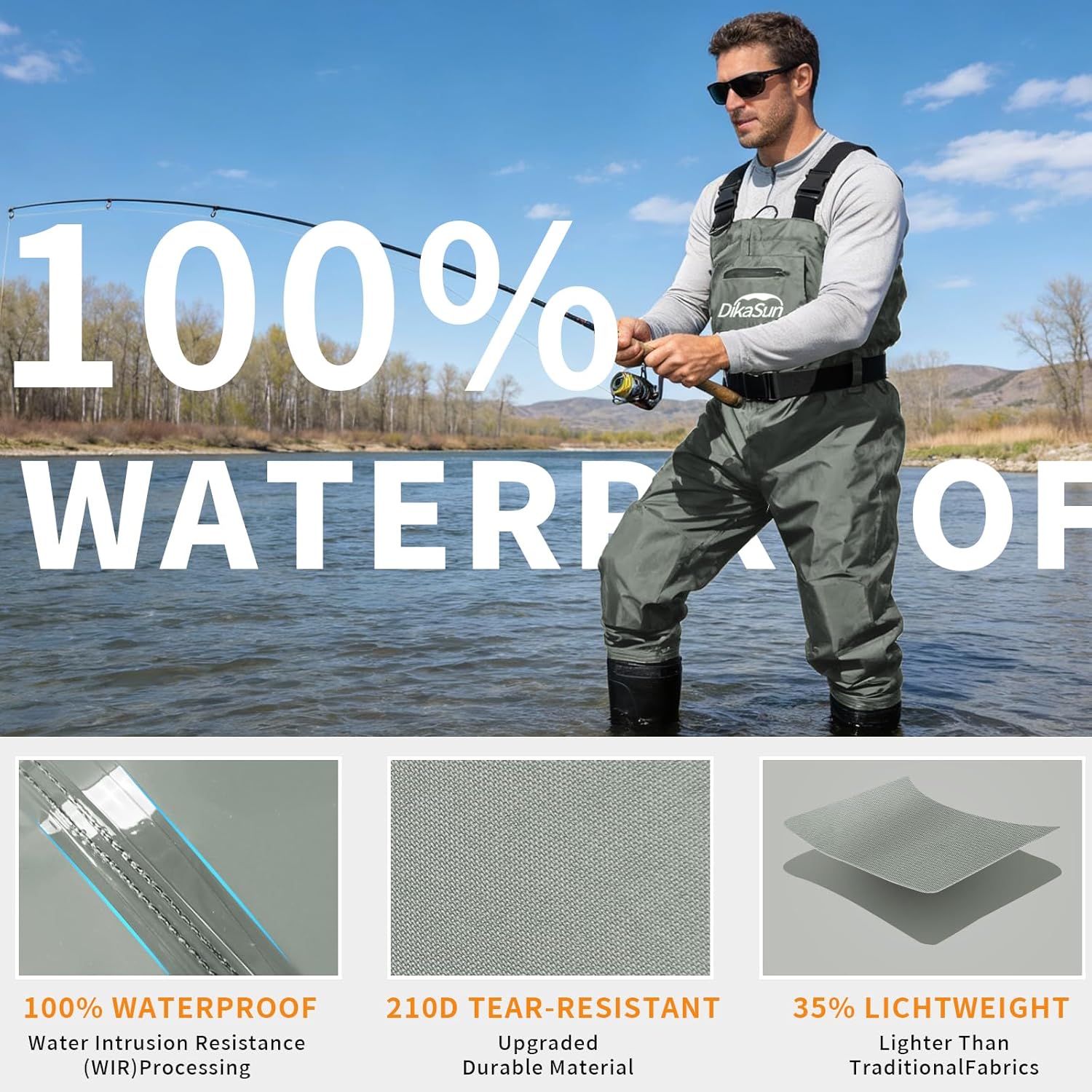 Skiennix Waterproof Fishing Waders - Durable 2-Ply Nylon/PVC Chest Waders with Boots | Sizes 4-13