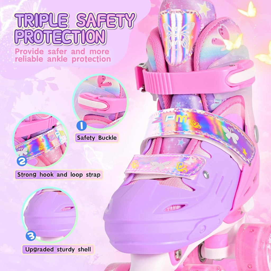 2PM SPORTS Roller Skates - Adjustable Light-Up Wheels for Kids Age 4-12 | Sizes 10C-6