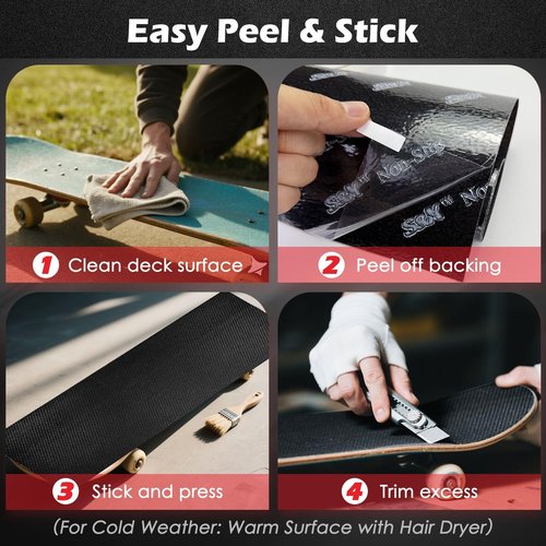 S&X 2-Pack Skateboard Grip Tape 10” x 36” - Hexagonal Pattern for Superior Traction