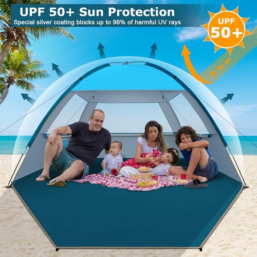 COMMOUDS Beach Tent - UPF 50+ Sun Shade Canopy for 3-8 People | Lightweight & Easy to Set Up