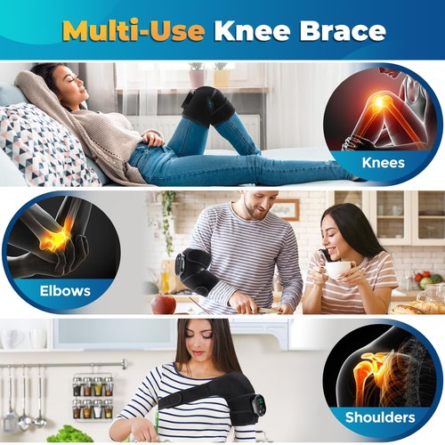 Cordless Heated Knee Massager with Vibration, FSA Eligible HSA, Heated Knee Brace Wrap Heating Shoulder Brace Support Wrap for Knee Elbow, Heating Pad with 6 Heating Levels, 3 Massage Modes&Timer