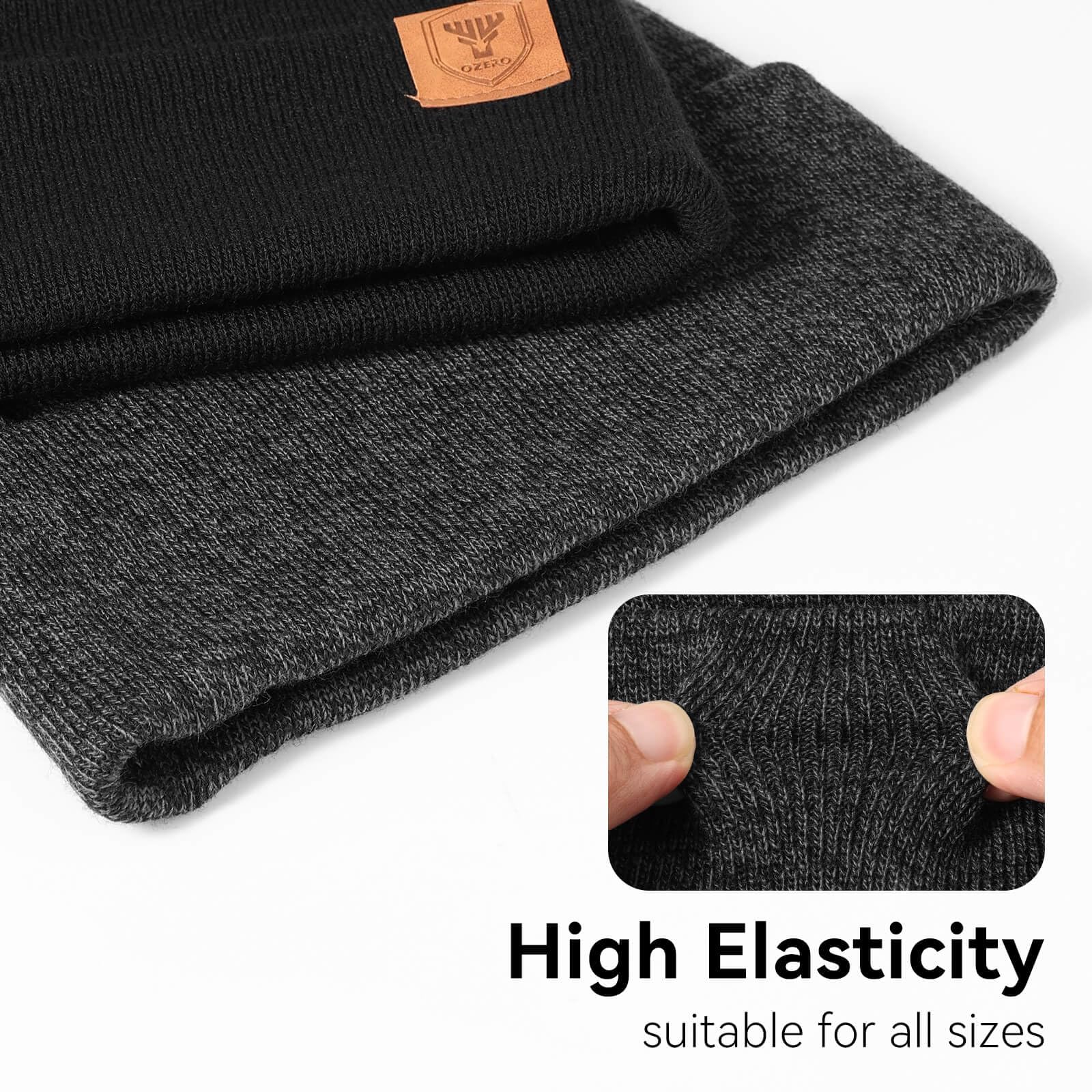 OZERO Winter Beanie for Men Women: 2-Pack Daily Knit Cuffed Hat, Skull Thermal Caps, Warm Soft for Cold Weather Black Gray