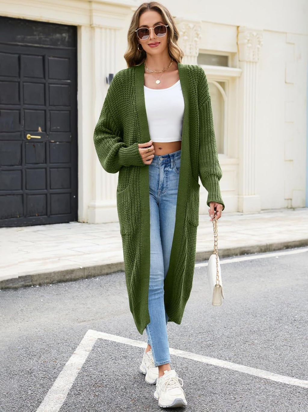Skiennix Women's Oversized Cardigan Sweater - Cozy Knit Long Coat with Pockets for Fall & Winter
