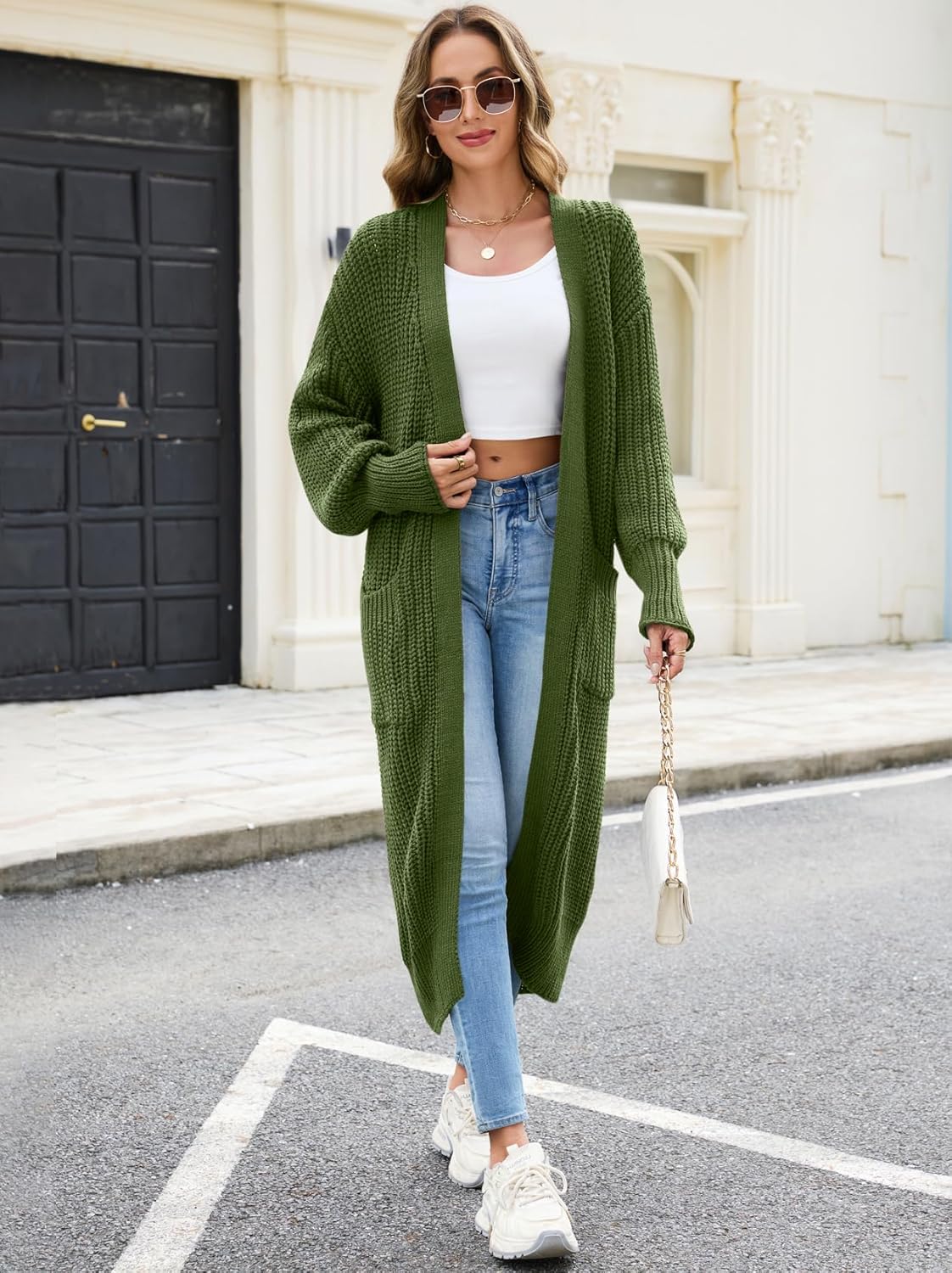 Skiennix Women's Oversized Cardigan Sweater - Cozy Knit Long Coat with Pockets for Fall & Winter