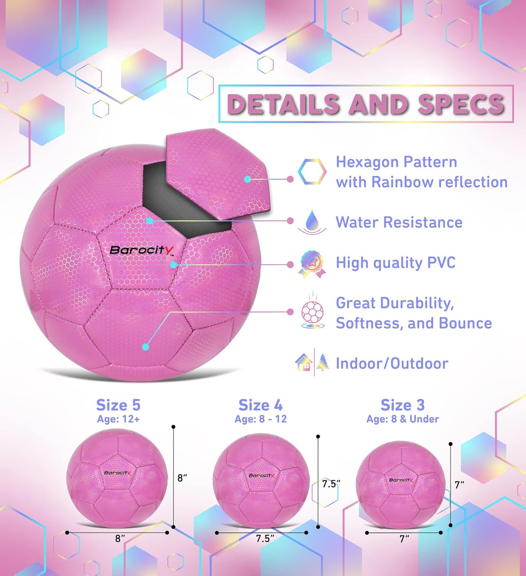 Skiennix Soccer Ball - Premium Official Match Ball with Reflective Iridescent Rainbow Design | Durable for Indoor & Outdoor Play