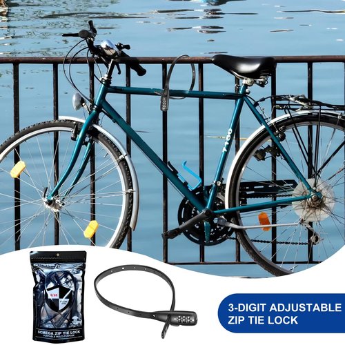 SCMEGA Zip Tie Bike Lock 3-Digit Combo Adjustable Cable Lock, for Bicycle, Kids Bike, Cabinet, Stroller, Helmet, Toolboxes, Lightweight Café Stop Child-Proof Cabinet Fridge Small Lock (1Pack)