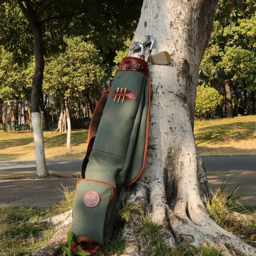 Tourbon Vintage Golf Club Carry Bags Travel Case - Canvas and Leather (33" Golf Carry Bag - Green)