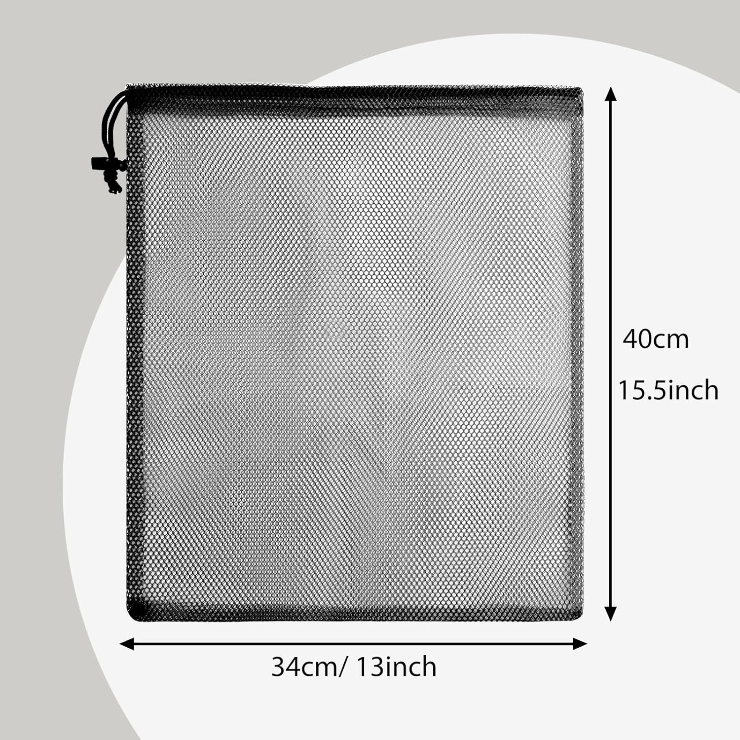 PLULON Mesh Laundry Bags - 15 Pcs Drawstring Nylon Bags for Pool & Beach Toy Storage - 13 x 15.5 Inch (Black)