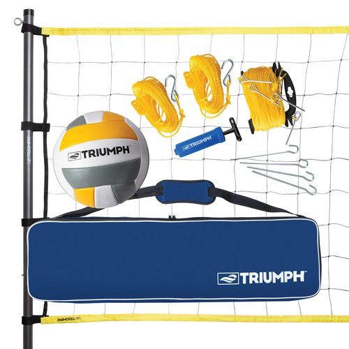 Triumph Competition Volleyball Set – Regulation 32' Net, Steel Poles, Official Volleyball with Pump, Boundary Lines, and Carry Bag – Outdoor Tournament-Style Game for Beach, Park, and Backyard