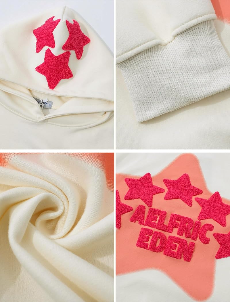 Aelfric Eden Aa01-Beige Small Graphic Hoodie Men Y2K Oversized Streetwear
